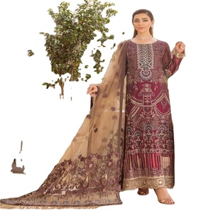 Lujo 3 piezas gasa Salwar Kameez diseñador paquistaní Ramsha volumen Chevron señoras fiesta desgaste indio y paquistaní ropa - Product Image 1