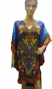 Caftan de 36 pouces en mousseline de soie bohème à fleurs licou, coupe régulière, impression numérique personnalisée, été avec tour de taille naturel - Product Image 6