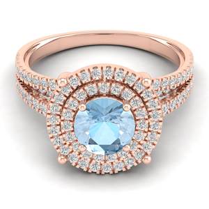 แหวนหมั้นเพชรทองคำแท้ 14K งานแฮนด์เมด REYES สำหรับผู้หญิง ทรงกลม 1.3 กะรัต พลอยอะความารีน เครื่องประดับชั้นดี - Product Image 1