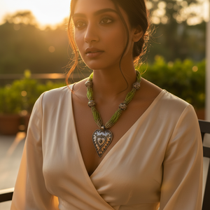 Silver Heart Pendant Necklace with Turquoise <b>Shell</b> Beads Trendy Gold Plated <b>Jewelry</b> for Women for Wedding or Party - Product Image 1