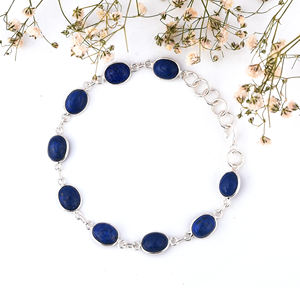 Pulsera de plata esterlina 925 con piedras preciosas de lapislázuli de forma ovalada - Product Image 1