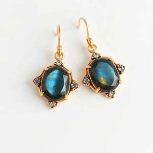 Boucles d'oreilles pendantes en labradorite naturelle tendance, argent sterling, à porter tous les jours, bijoux en pierres précieuses, cadeau pour mariage - Product Image 3