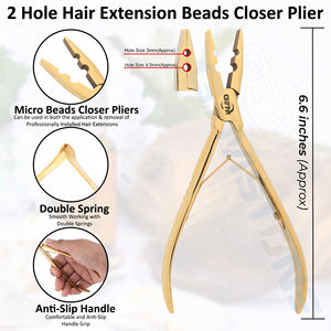 เครื่องมือหนีบต่อผมแบบ 2 รู สำหรับลูกปัดไมโคร ขนาด 7 นิ้ว ทำจากสแตนเลสสีทอง ปากแบน ทนทาน ใช้ซ้ำได้ สำหรับติดและถอด - Product Image 6