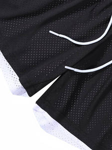 Short de course d'été homme double épaisseur réversible noir blanc Short d'entraînement personnalisé en polyester respirant Short de bain uni - Product Image 6