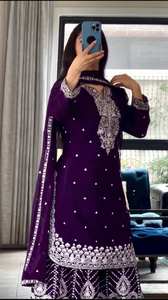 Nouveau traditionnel festif Sharara Plazo avec dentelle fantaisie Dupatta soie en mousseline de soie lourde séchage rapide pour les fêtes et les mariages - Product Image 2