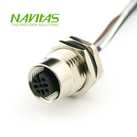 Conector de Cable Hembra de 5 Pines M12 para Montaje en Panel, Código A, IP67, Impermeable, con Conductores de Cobre Estañado para Uso Industrial