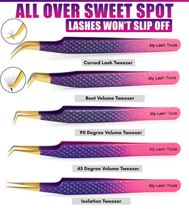 90 Degree Russian Volume <b>lash</b> tweezer Fiber Tip Eyelash Extension Tweezers Stainless Steel Boot Isolation Curved Applicator tool - Product Image 5