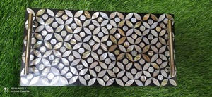 Elegant Luxury Tray with Mother of Pearl Design Wood <b>Material</b> for Serving Breakfast Food at Home or Party Decorative Tray - Product Image 6