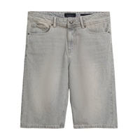 Shorts en jean délavé pour homme, coupe large, taille mi-haute, décontracté, été, en coton écologique respirant, fermeture boutonnée