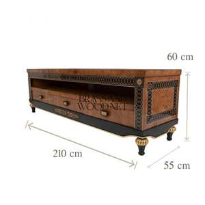 Meuble TV classique en bois avec tiroirs de rangement ouverts - Product Image 5