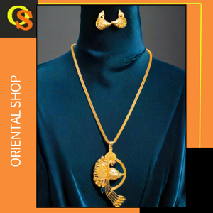 Boucles d'oreilles collier de style à la mode ensemble avec plaqué or 22Ct Design Premium collier boucles d'oreilles ensemble pour les femmes portent des bijoux - Product Image 2