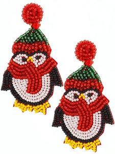 Divertidos pendientes colgantes de cuentas de Papá Noel con parte trasera de fieltro, pendientes de cuentas de semillas detalladas con bordado acentuado - Product Image 6