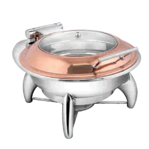 Calentador hidráulico de alimentos para Buffet, plato de frotamiento, chafer redondo para sopa, tapa de vidrio de acero inoxidable de alta calidad, juego de acabado de espejo - Product Image 3