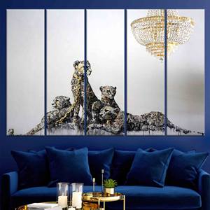 Obra de arte impresa en lienzo: decoración de pared abstracta con diseño de guepardo, JUEGO DE 5 LIEÑOS - Product Image 1