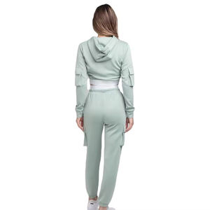 Logo personnalisé Ensemble deux pièces pour femmes Crop Top Hoodie Jogging Survêtement Ensemble 2 pièces pour femmes Survêtement - Product Image 3