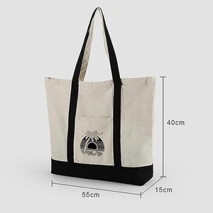 Eco-Friendly Portable <b>Beach</b> Tote Bag Summer Cotton <b>Canvas</b> Zipper Denim <b>Canvas</b> Solid Color Water Resistant Polyester <b>Canvas</b> - Product Image 3