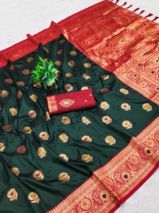 ส่าหรีผ้าไหมนุ่มลายผีเสื้อพร้อมดอกไม้ผ้าทอจากซารีชุดปาร์ตี้ส่าหรี - Product Image 3