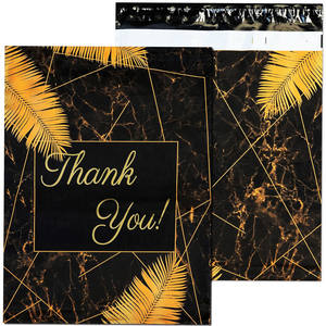 Lot de 100 sacs polymailers « Merci » 25x33cm, fermeture autocollante, noir avec feuille d'or - Product Image 1