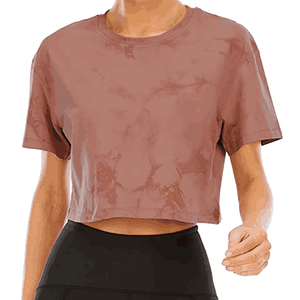 Top corto 2025 para mujer, camiseta informal holgada para mujer, tela de verano con cuello redondo, tinte negro, ropa de calle ecológica, Top corto - Product Image 4