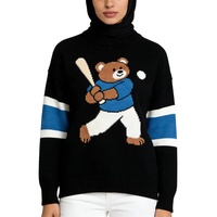 Pull de luxe pour femme automne-hiver, édition limitée co-marquée, design classique rétro américain, broderie d'ours robuste sur le devant