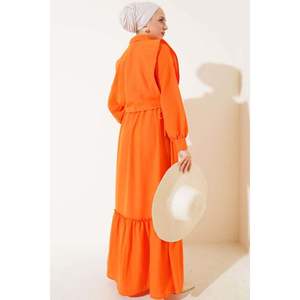 Robe élastique à la taille avec gilet noué sur le côté Orange - Product Image 1