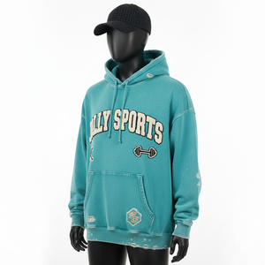 Nouveau sweat à capuche oversize pour homme 2025, en molleton de coton 320 GSM, couleur sarcelle douce, avec applique en feutre et logo personnalisé brodé – Collection Basiques - Product Image 4