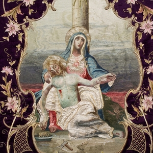 Hand Embroidered Pieta Church Processional <b>Banner</b> Gold Metallic Thread Zardozi Work Velvet Ceremonial Flag - Product Image 5