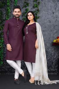 Tenue traditionnelle indienne pour couple, mari et femme, pour les festivals et les fêtes, disponible au prix de gros - Product Image 4