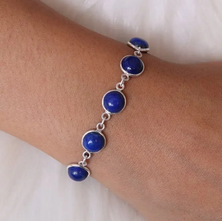 Natural Lapis Lazuli Bracelet for Women Blue Lapis Lazuli Gemstone Jewelry Solid 925 Sterling Silver Bracelet Gift for Wife