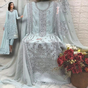 Robes décontractées brodées en georgette de luxe strass et paillettes diamant détaillant fond santoon et intérieur - Product Image 1