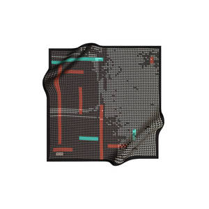 Vintage Black Polyester Square Scarf with Floral and Geometric Patterns - Product Image 1