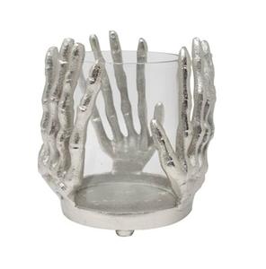 Porte-bougie en verre en forme de main de squelette gothique durable, os articulés, ambiance d'Halloween, support de pilier pour bougie hurricane pour Pâques. - Product Image 2