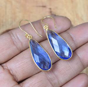 <b>Blue</b> Quartz Sterling <b>Silver</b> Gold Overlay <b>Earrings</b> Elegant December Birthstone Jewelry Gift for Anniversary - Product Image 2