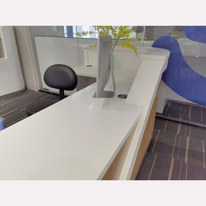 White Modern Natural Veneered MDF Top Panel Corner L Shape <b>Reception</b> Desk Customizable Commercial Office Salon Hospital Hotel Fr - Product Image 6