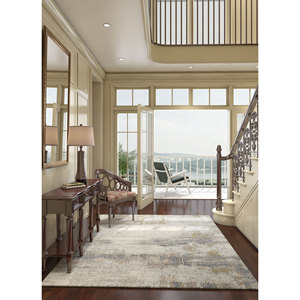 พรมทอมือลายพิมพ์นามธรรม Uvenuti ทำจากขนสัตว์และไหมไผ่ สีเทาและสีดำ-LRB-1550 สำหรับใช้ในบ้าน - Product Image 6