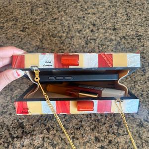 Sac pochette de soirée en résine de mosaïque géométrique multicolore de luxe avec sangle de chaîne pour les fêtes mariages technique de coulée de résine - Product Image 5