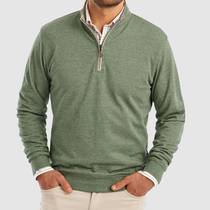 Jersey de cuello redondo de lana con cremallera de medio cuarto personalizado para hombre, suéteres de punto transpirables para invierno, venta al por mayor, barato - Product Image 2