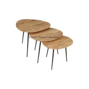 Ensemble de 2 tables gigognes modernes en métal avec dessus en bois de forme hexagonale et cadre enduit de poudre de couleur noire - Product Image 4