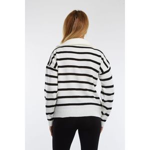 Women's Line Patterned Zipper Collar Detailed Knitwear Elegant and Stylish Winter <b>Sweaters</b> - Product Image 1