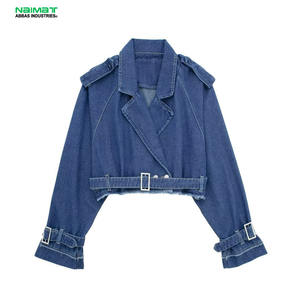 Chaqueta Vaquera Corta de Manga Larga para Mujer, Estilo Motera, con Cierre, Hebilla y Cinturón, Relleno de Algodón, Informal - Product Image 5