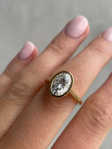 Personalizar 14K oro amarillo joyería solitario compromiso laboratorio crecido diamante Lexie bisel conjunto corte ovalado estilo de lujo anillo para mujer - Product Image 3