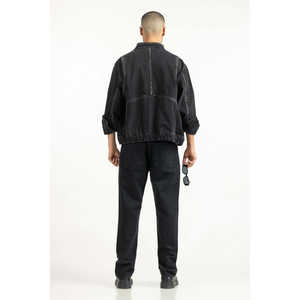 แจ็คเก็ตยีนส์ทรงปกติสำหรับฤดูใบไม้ร่วง ODM ชุดทำงานและสไตล์สตรีท ไซส์ XS คอตั้ง ปิดด้วยซิป รุ่น MN-JKT-WS25-050 - Product Image 1