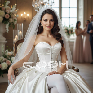 Corsé Bustier de Satén Blanco sin Tirantes con Escote Corazón para Vestido o Traje de Novia Formal - Product Image 4