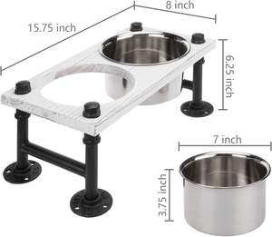 Vintage White Solid Wood Elevated Dog <b>Feeder</b> with Industrial Metal Legs, Dog Food and Water <b>Bowls</b> for Medium Dogs, Raised <b>Pet</b> - Product Image 3