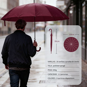 Parapluie élégant automatique grand format pour hommes et femmes, résistant au vent et à l'eau, avec poignée incurvée, design classique et long - Product Image 2