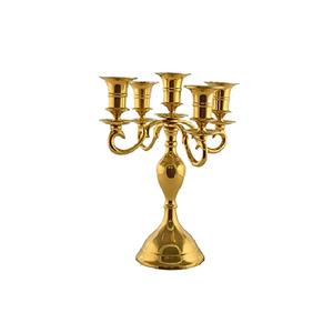 Candelabre à 5 bras en métal plaqué or au design attrayant pour la décoration de table de mariage et de Noël, pièce maîtresse - Product Image 1