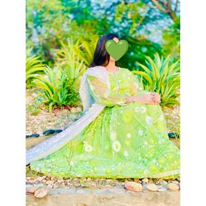 Green Floral Print Casual Party Formal Frock for Women XS Knee-Length Dress Puff Sleeves Natural Waist Elegant ODM for Work Day - Product Image 1
