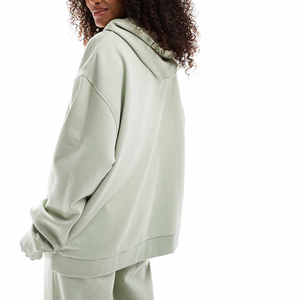 Sweat-shirt long en tricot surdimensionné pour femme de haute qualité, broderie personnalisée, épaules tombantes, col roulé, 100% coton, hiver - Product Image 2