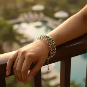 Women's Silver Green Beaded <b>Bracelet</b> with Garnet and Quartz <b>Jade</b> Material Gold Plated for Daily Wear and Gifts - Product Image 2