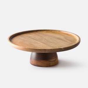Base Redonda para Pastel de Madera de Acacia con Pedestal, Bandeja Rústica de Madera para Exhibir Postres, Frutas y Decoración de Bodas - Product Image 1